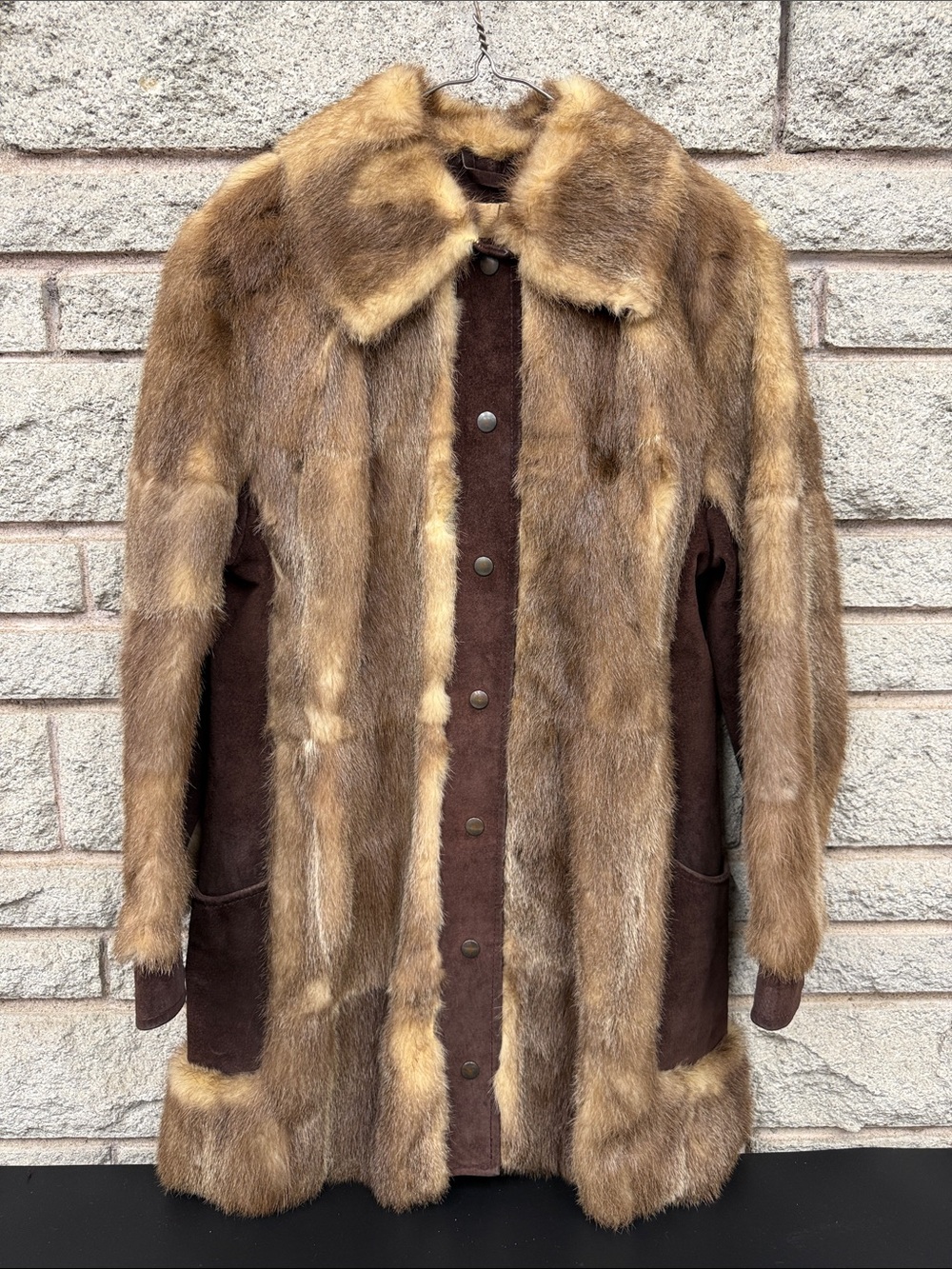 Women's Muskrat Fur and Suede Pea Coat